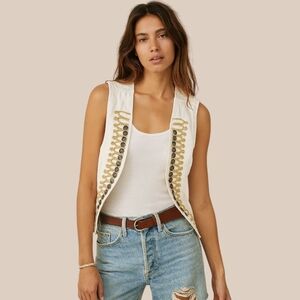 Free People Military Shrunken Vest XS – Boho Festival Circuscore Statement Layer